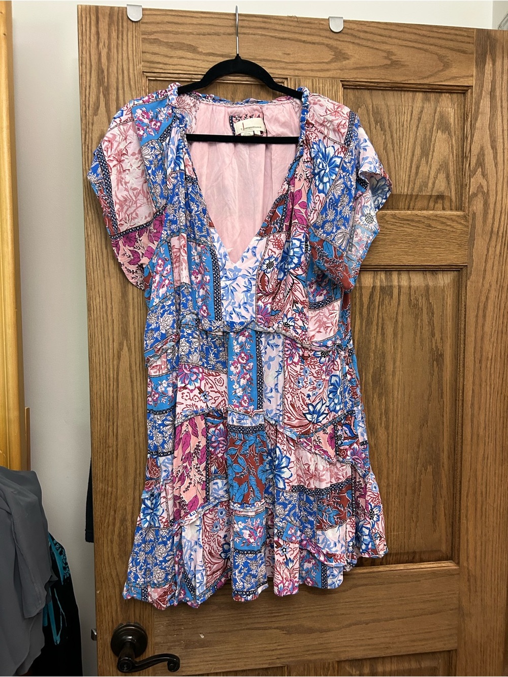 Anthropologie Pink and Blue Floral Patchwork Dress